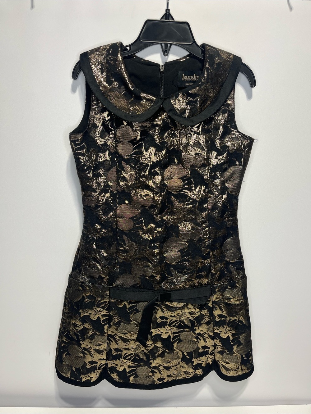 Laundry by Shelli Segal Black + Gold Brocade Peter Pan Collar Mini Dress Girls 7